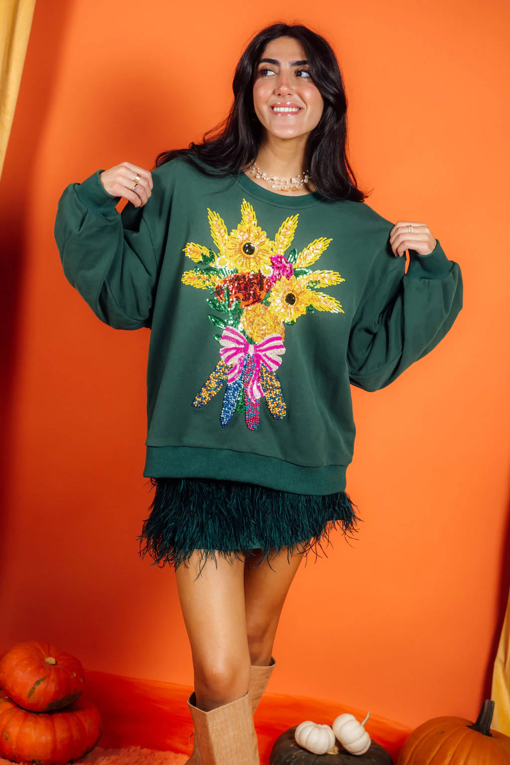 Dark Green Fall Bouquet Sweatshirt | Queen of Sparkles
