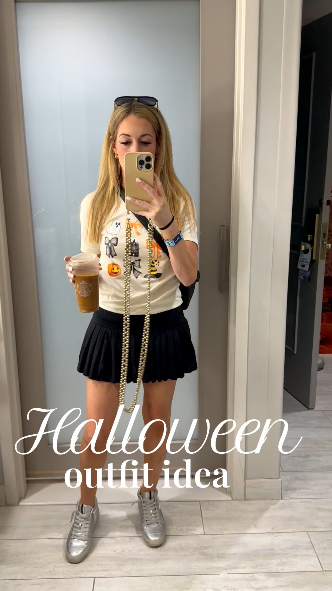 Love this adorable little Halloween shirt for all the festive events we have going on before Halloween. It’s perfect for all this warm weather we’ve been having too. Wore this same outfit last year for Halloween horror nights at Universal Studios. #halloweenoutfit #halloweenshirt #tennisskirt #blackskirt #disneyoutfit #mickeysnotsoscaryhalloweenparty 

#LTKHalloween #LTKPetite #LTKSeasonal