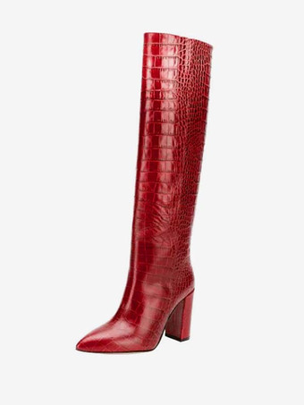 Women's Croc Print Chunky Heel Knee High Boots | Milanoo