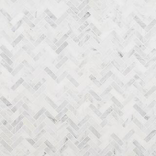 Oriental Sculpture Herringbone 12 in. x 12 in. x 8 mm Marble Mosaic Floor and Wall Tile | The Home Depot