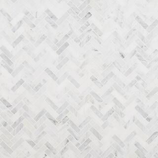 Ivy Hill Tile Oriental Sculpture Herringbone 12 in. x 12 in. x 8 mm Marble Mosaic Floor and Wall ... | The Home Depot