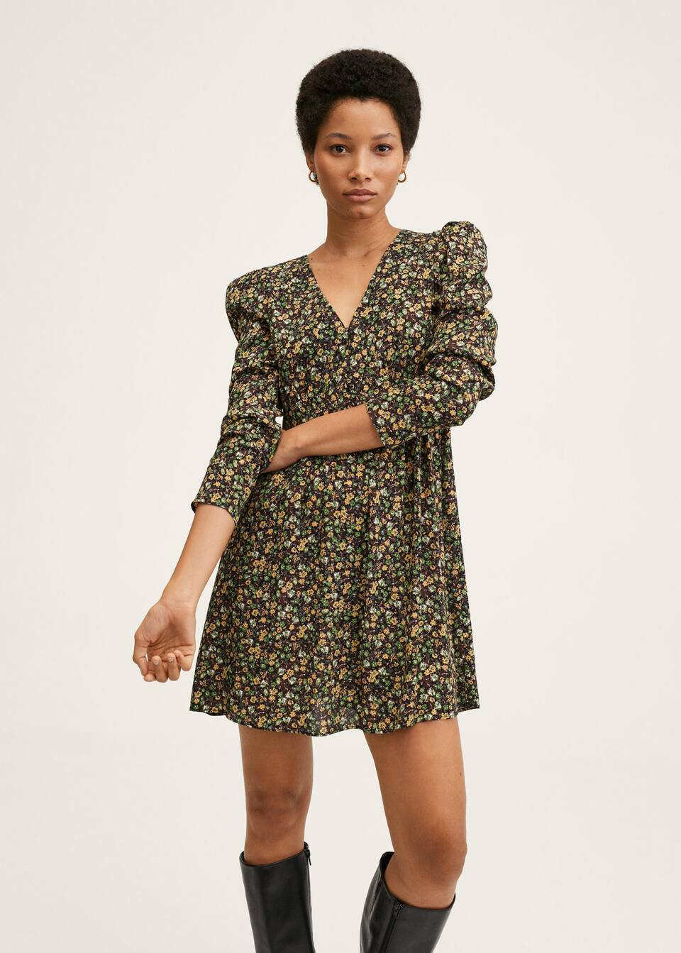 Printed dress with balloon sleeves | MANGO (US)