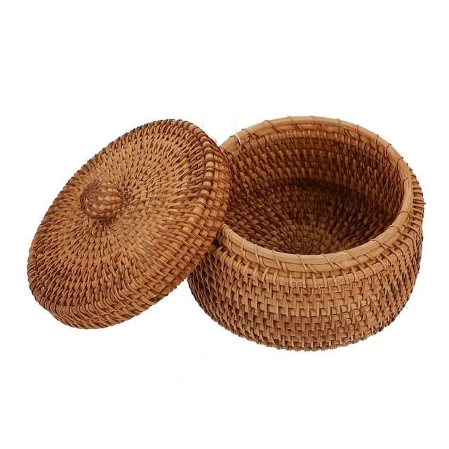 Homemaxs Basketlid Baskets Rattan Wicker Decorative Blanket Outdoor Organizingcovered Bread Stora... | Walmart (US)