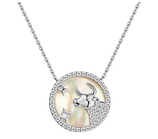 Diamonique & Mother of Pearl Zodiac Sign Necklace, Sterling - QVC.com | QVC