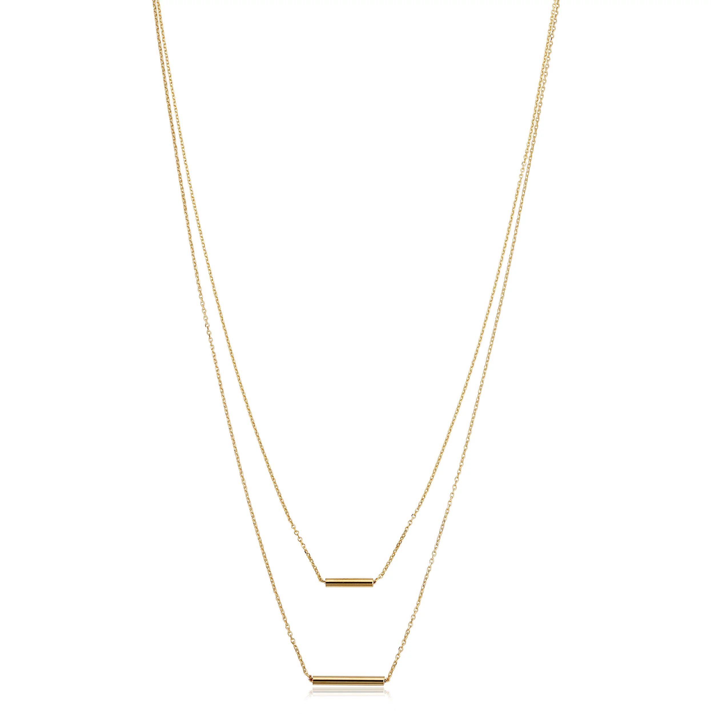 14k Yellow Gold Double Strand Cable Chain Tube Layer Necklace For Women (adjusts to 17 or 18 inch... | Walmart (US)