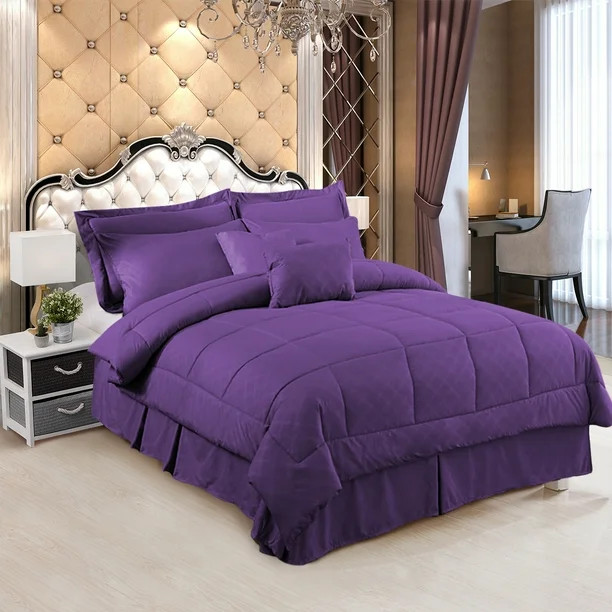 8 Pieces Bed in A Bag Bedding Comforter Set,Quilted Diamond Pattern, Twin,Purple - Walmart.com | Walmart (US)