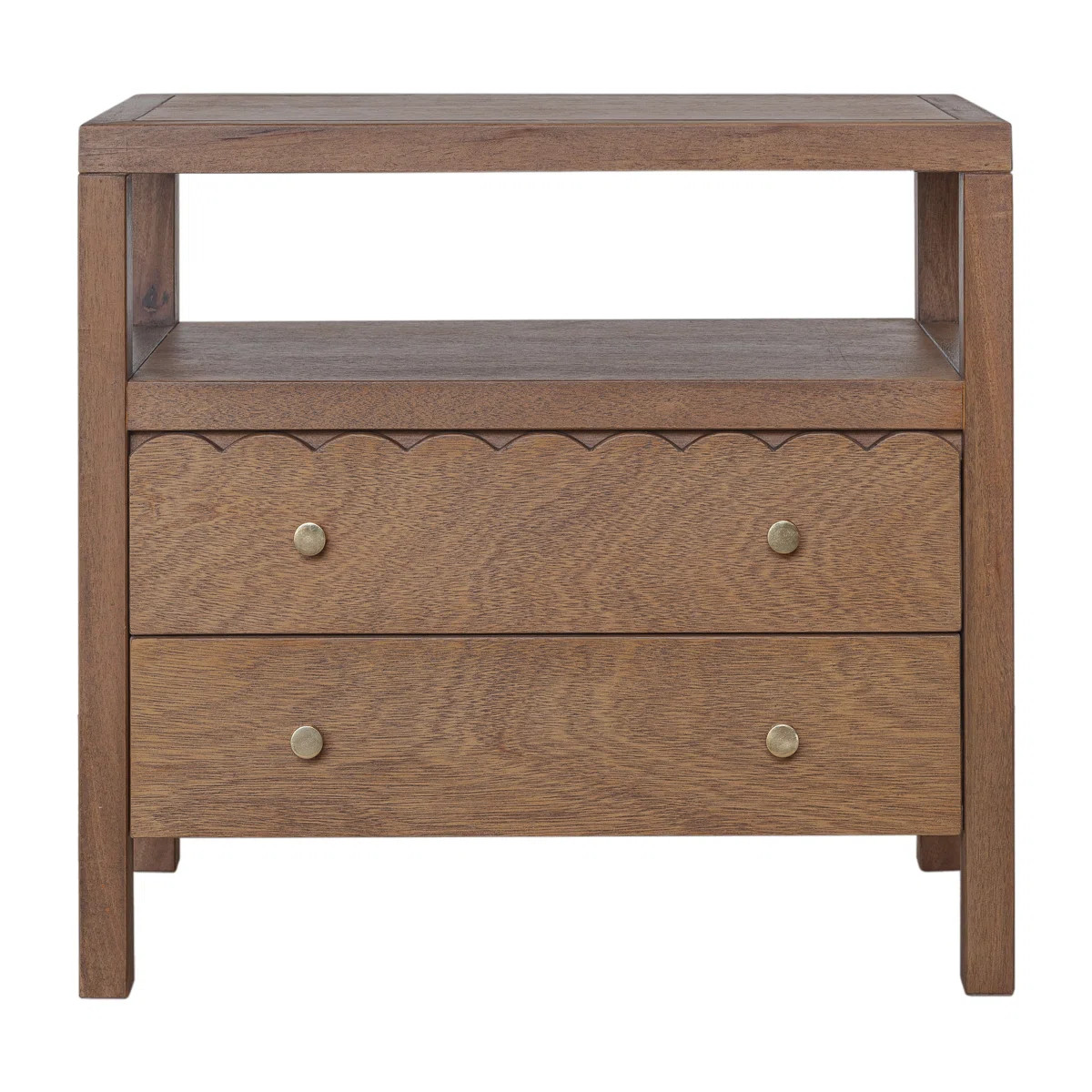 Vlad Scallop 2 Drawer Nightstand, Medium Brown | Wayfair North America