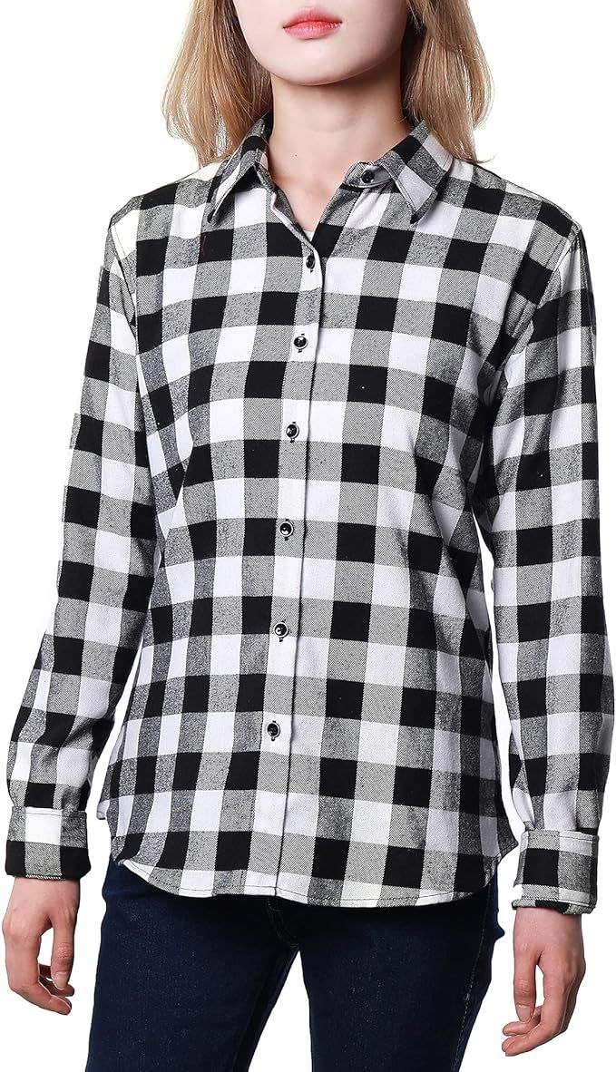 Women's Flannel Plaid Shirt Long Sleeve Tops Button Down Buffalo Blouse Cotton Jacket Classic Fit... | Amazon (US)