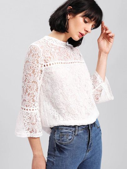 SHEIN Hollow Cut Detail Floral Lace Top | SHEIN