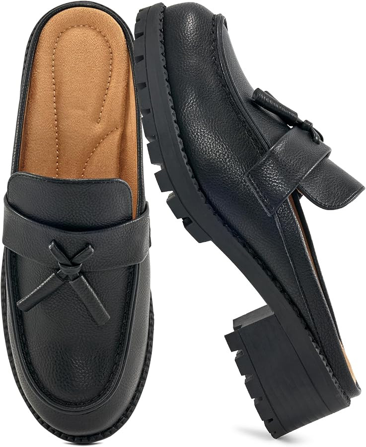 Ablanczoom Mules for Women Backless Closed Toe Loafers Slip On Platform Chunky Heel Tassel Work S... | Amazon (US)
