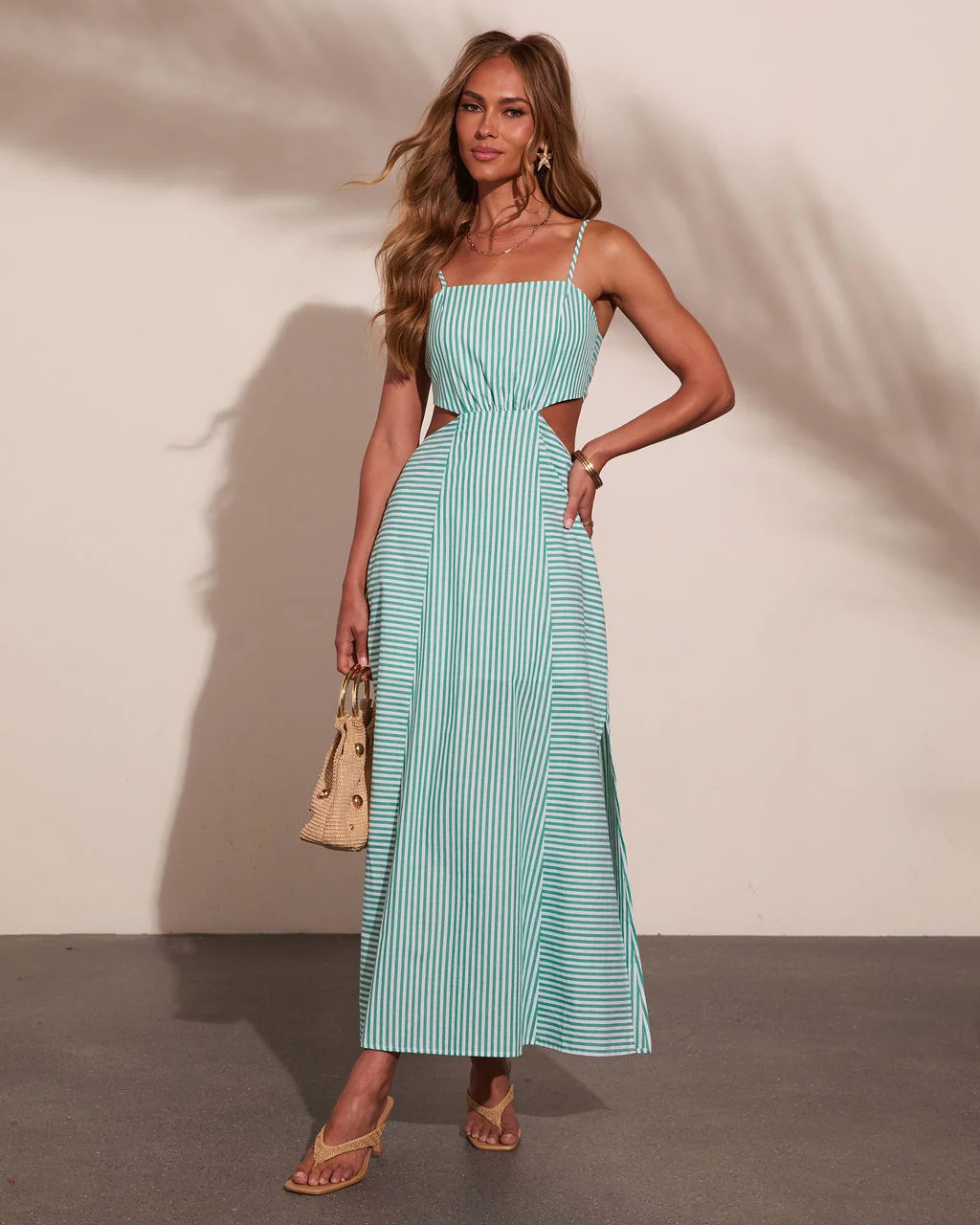 Playful Cove Cotton Striped Cut Out Maxi Dress | VICI