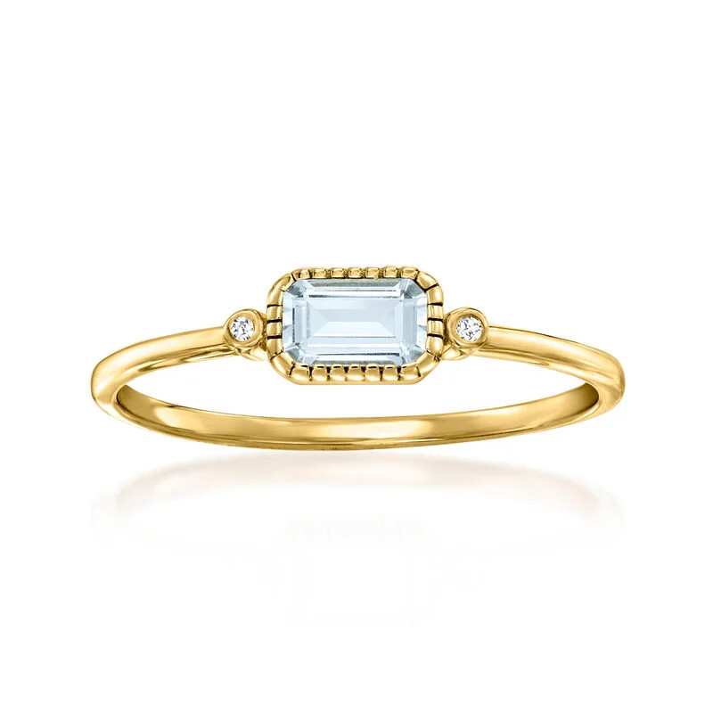 .20 Carat Bezel-Set Aquamarine Ring with Diamonds in 14kt Yellow Gold | Ross-Simons