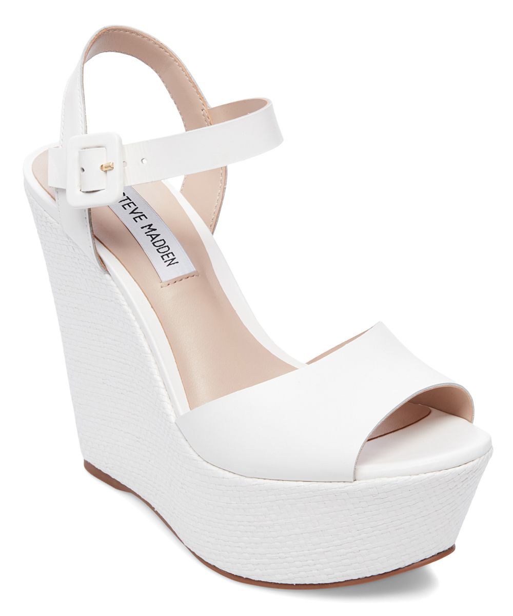 Steve Madden Women's Sandals White - White Citrus Leather Platform Wedge Sandal - Women | Zulily