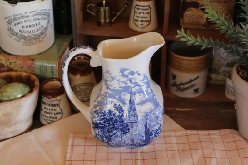 Antique English Transferware Jug: Blue and White Ironstone Jug, Farmhouse Decor | Etsy (Global)