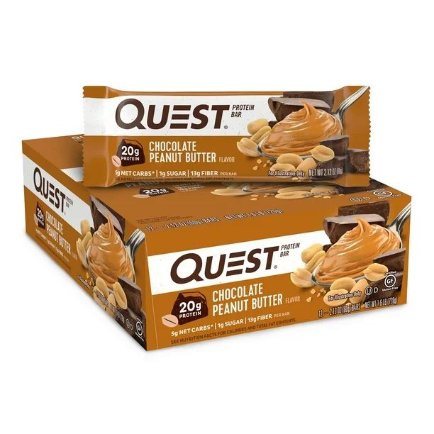 Quest Protein Bar, Chocolate Peanut Butter, 20g Protein, 12 Ct | Walmart (US)