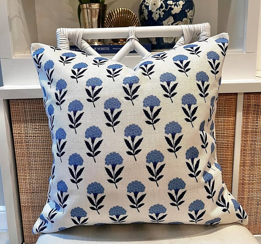 Jillien Harbor Charlotte Blockprint Pillow Cover Coastal Grandmillennial Style | Amazon (US)