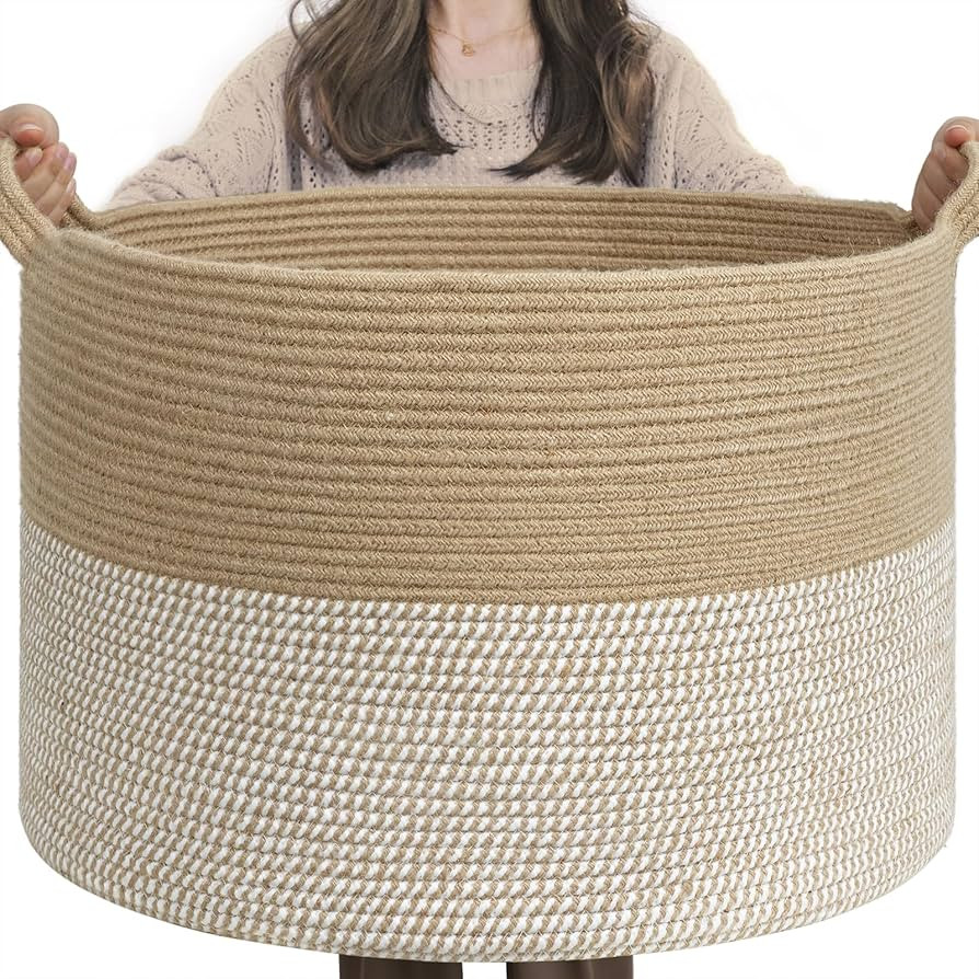 INDRESSME Extra Large Woven Baskets for Storage, 21.7'' x 13.8'' Wicker Basket with Handle for Bl... | Amazon (US)
