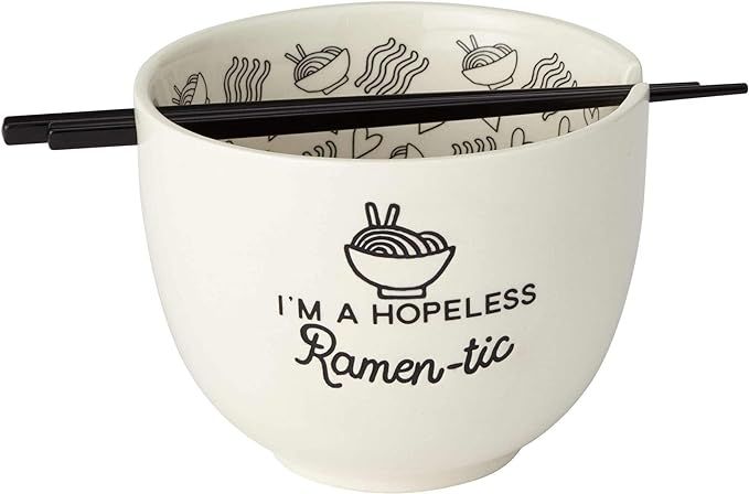 Enesco Our Name is Mud Hopeless Ramen-Tic Soup Bowl and Chopsticks Set, 5 Inches, White | Amazon (US)