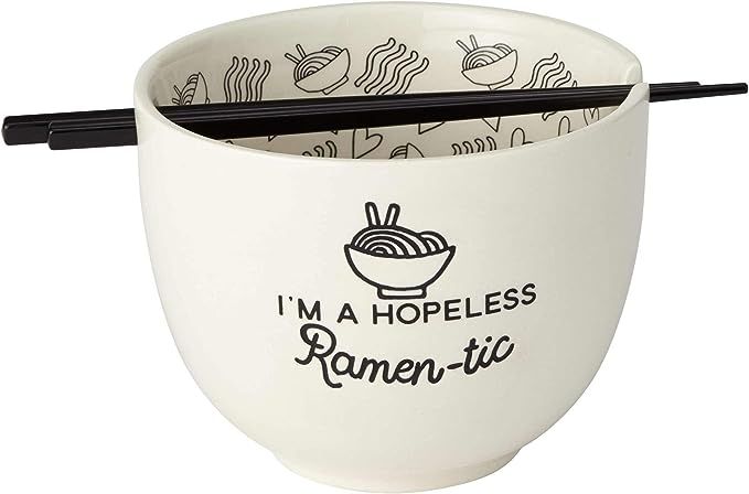 Enesco Our Name is Mud Hopeless Ramen-Tic Soup Bowl and Chopsticks Set, 5 Inches, White | Amazon (US)