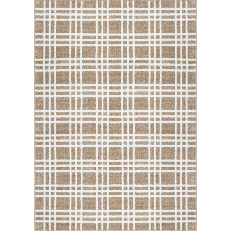 My Texas House Finley 5'3" x 7' Tan White Plaid Indoor Area Rug | Walmart (US)