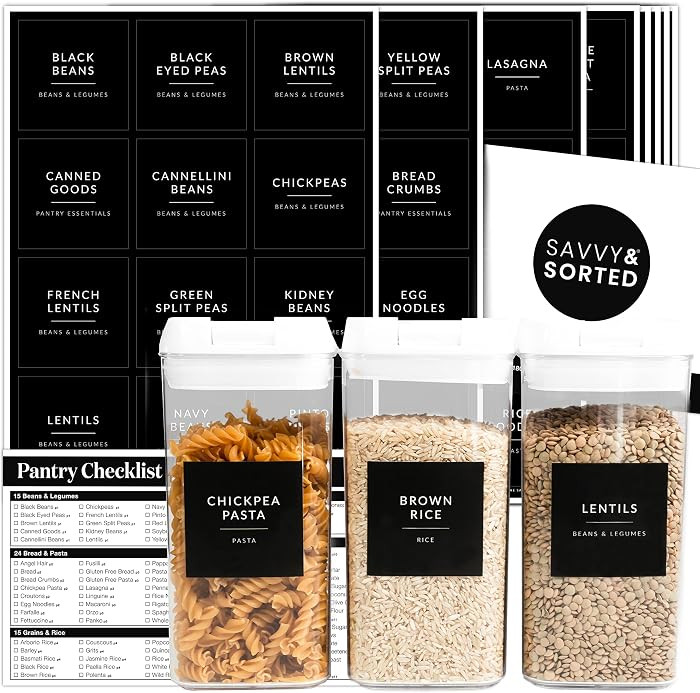SAVVY & SORTED Black Labels for Containers, 180 Kitchen Labels for Food Storage Container, Pantry... | Amazon (US)