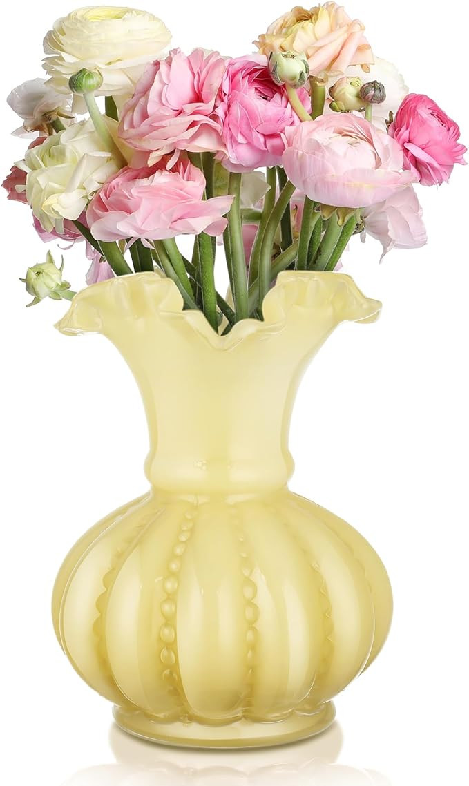Joeyan Handmade Yellow Glass Flower Vase,7.9" Vintage Decorative Urn Vase for Centrepieces Bouque... | Amazon (US)