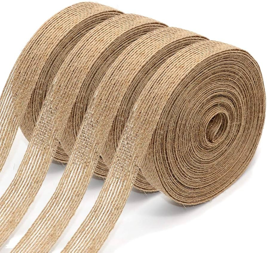 4 Rolls of Natural Burlap Fabric with Burlap Ribbon for Christmas Tree Gift Wrapping Wedding Even... | Amazon (US)