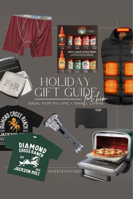 Okay kinda pumped about this one! A Gift Guide for Him - RV life + small living edition! A good bit of variety compared to what Brandon usually asks for, but all still super practical!

TAGS: gift ideas for him, RV lifestyle, heated vest, Melinda’s hot sauce, hot sauce, ninja tabletop smoker, ninja pizza, cooker, graphic tee, men’s graphic tee, vintage style flashlight, diamond cross ranch tee, cowboy gifts, cowboy tshirt, barebones flashlight, camp gear, camping gear, Fulton and Roark solid cologne, outdoorsy gifts, Christmas gifts for him, Christmas gift guide for him.

#LTKHoliday #LTKmens #LTKGiftGuide