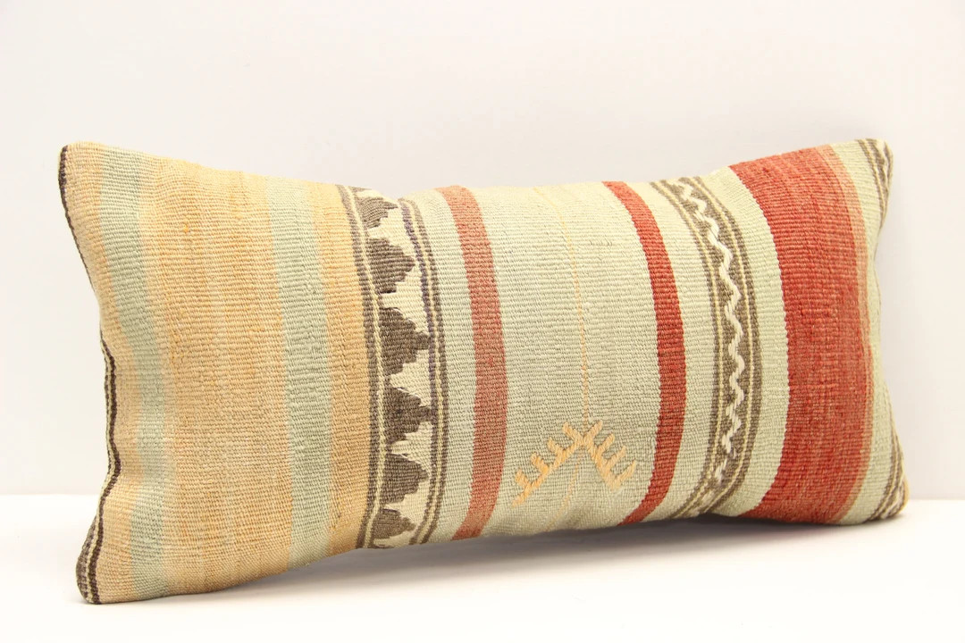 Vintage Kilim Lumbar Pillow Cover, 10x20 Inch, Boho Oriental Cushion - Etsy | Etsy (US)