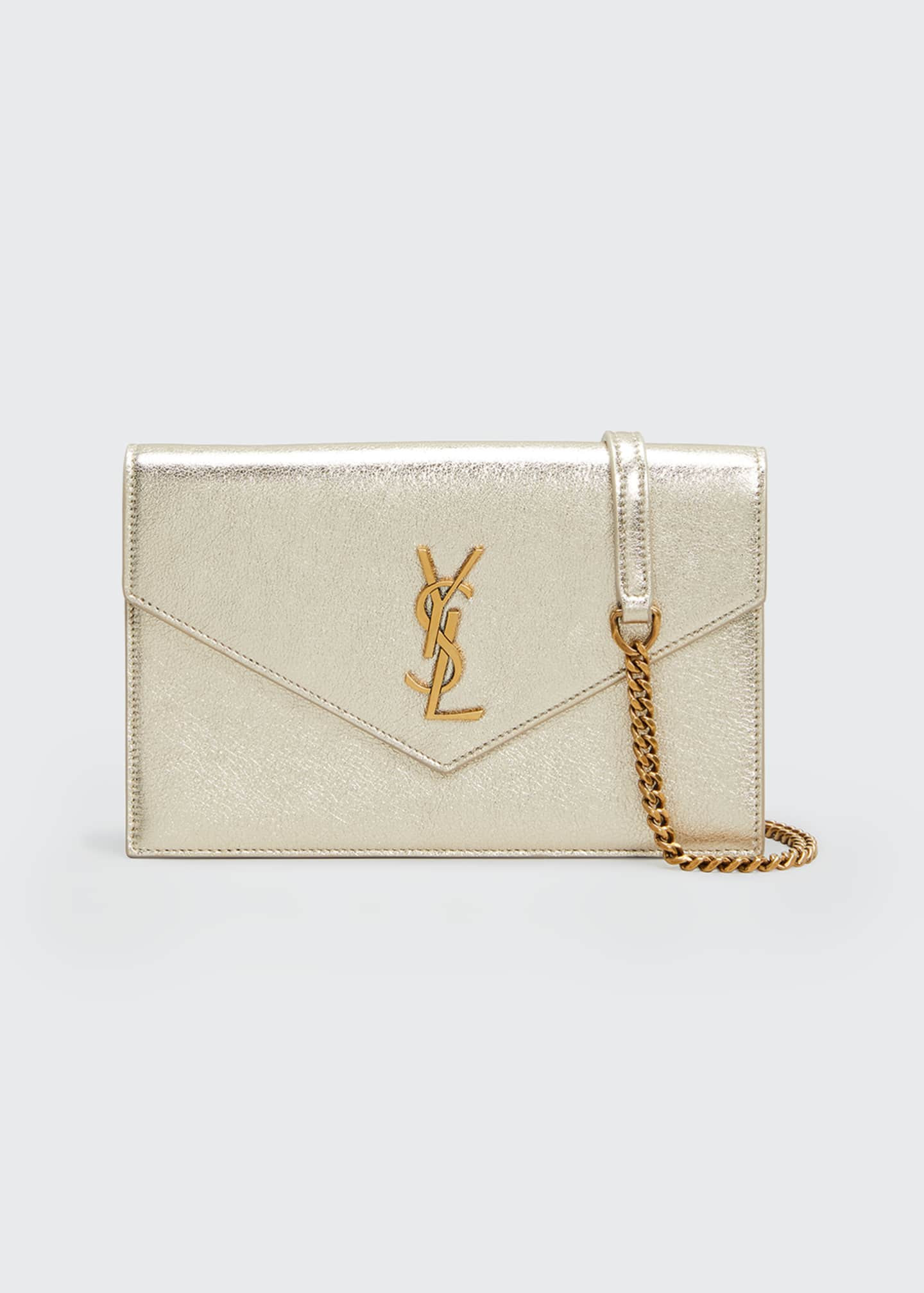 Saint Laurent YSL Metallic Envelope Leather Chain Wallet | Bergdorf Goodman