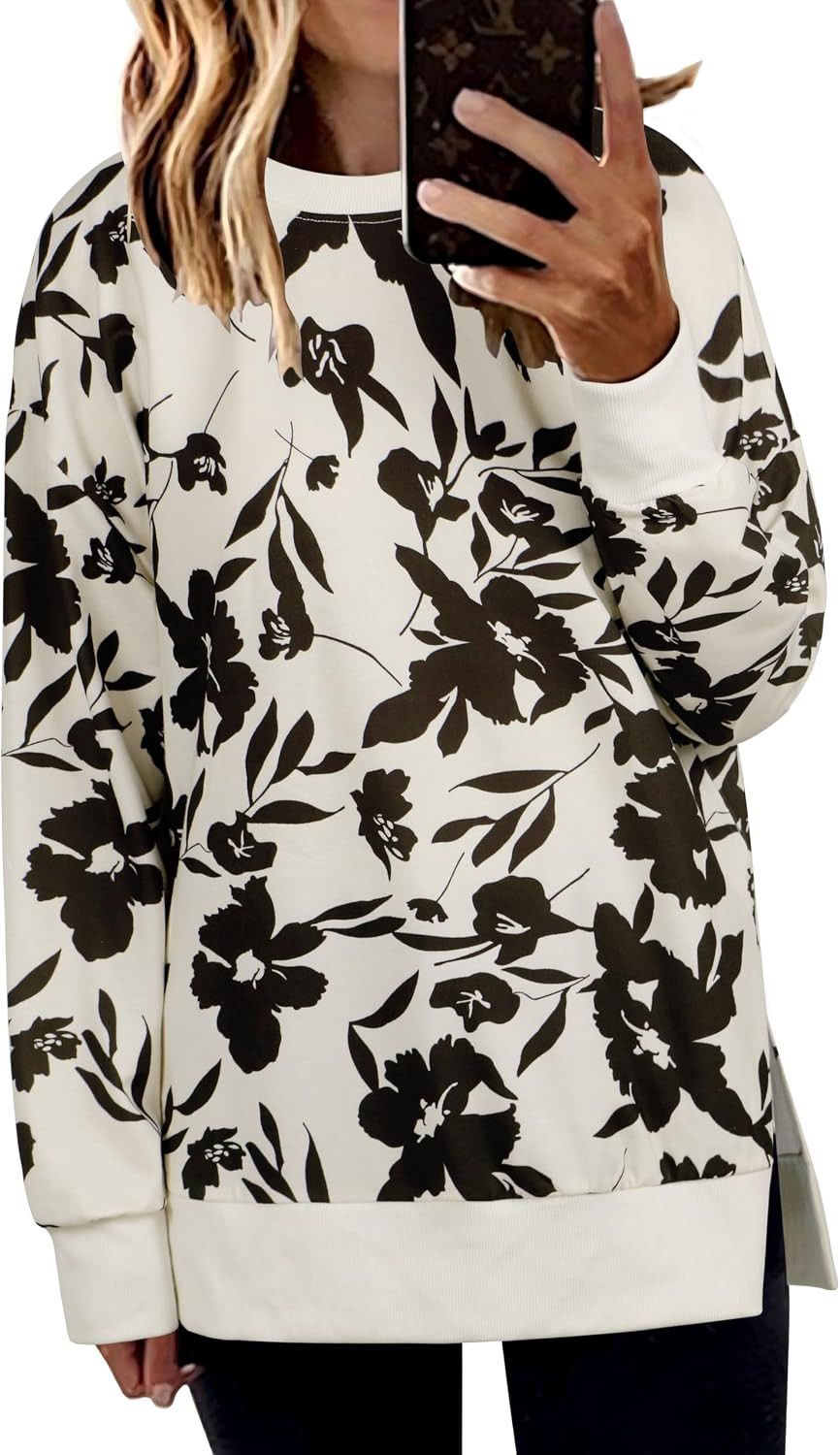 ECOWISH Women Side Split Sweatshirt: Fall Crewneck Long Sleeve Oversized Camo Shirts Casual Camouflage Print Pullover Tops | Amazon (US)
