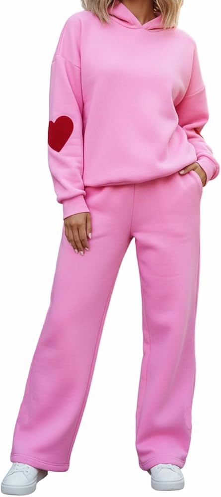 Womens Valentine Lounge Set Heart Print Hooded Sweatshirt Pants Y2k Lightweight Sweatsuit Fall Wi... | Amazon (US)