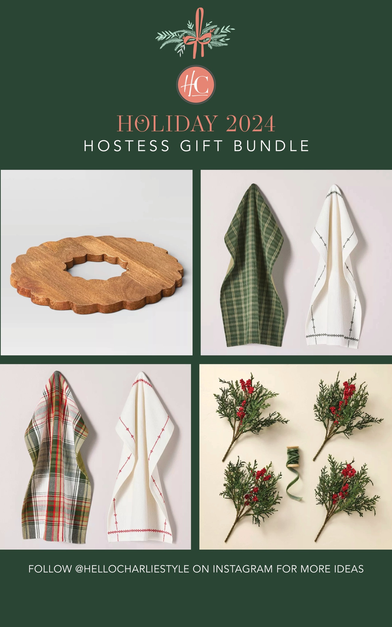 A hostess gift bundle! This wreath charcuterie board is so perfect for any one who loves this season. Pair it with some holiday kitchen towels, and tie it off with a bow or these adorable gift toppers. This would be great for your mom, mother in law or sister too 🎁


#LTKGiftGuide #LTKSeasonal #LTKHoliday