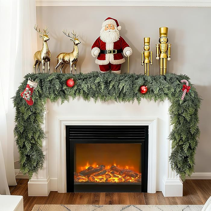 6 FT Real Touch Cedar Garland - Christmas Cedar Garlands for Mantle, Realistic Green Artificial G... | Amazon (US)