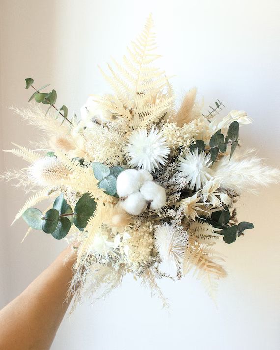 Muted tones Eucalyptus Greenery bouquet / White Dried Flowers | Etsy | Etsy (US)