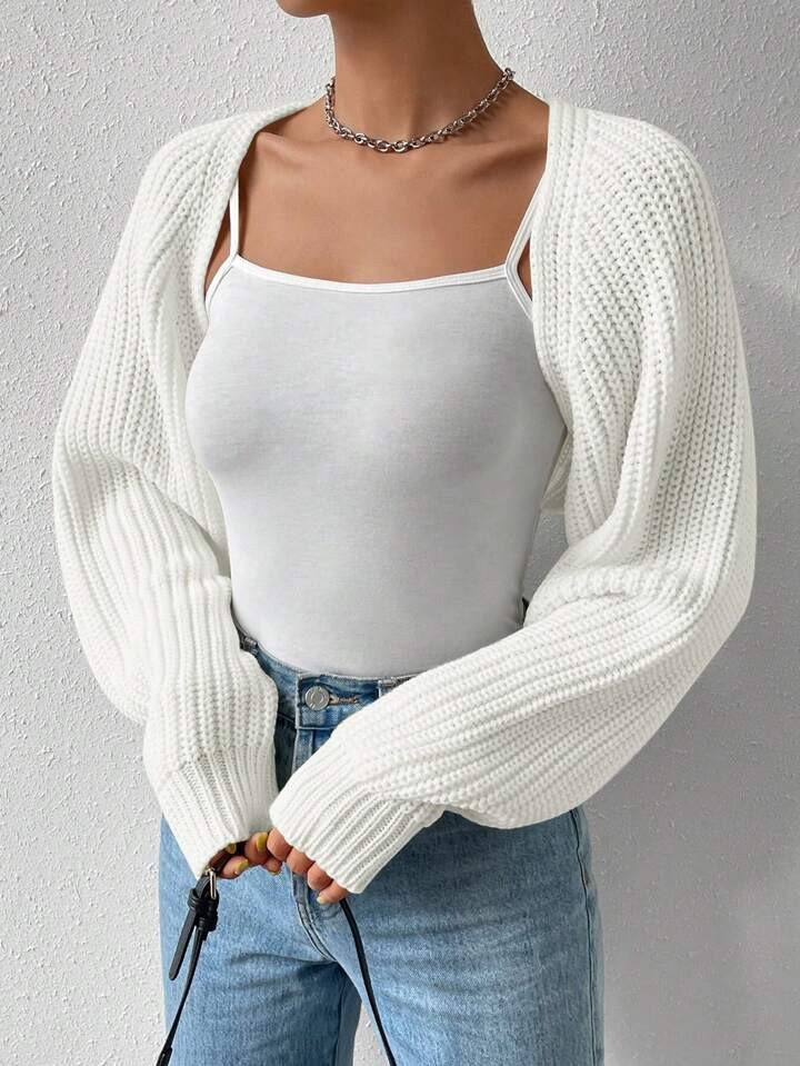 Women's Long Sleeve Open Front Knitted Crop Cardigan Drop Shoulder Knit Bolero Shrug Sweater | SHEIN