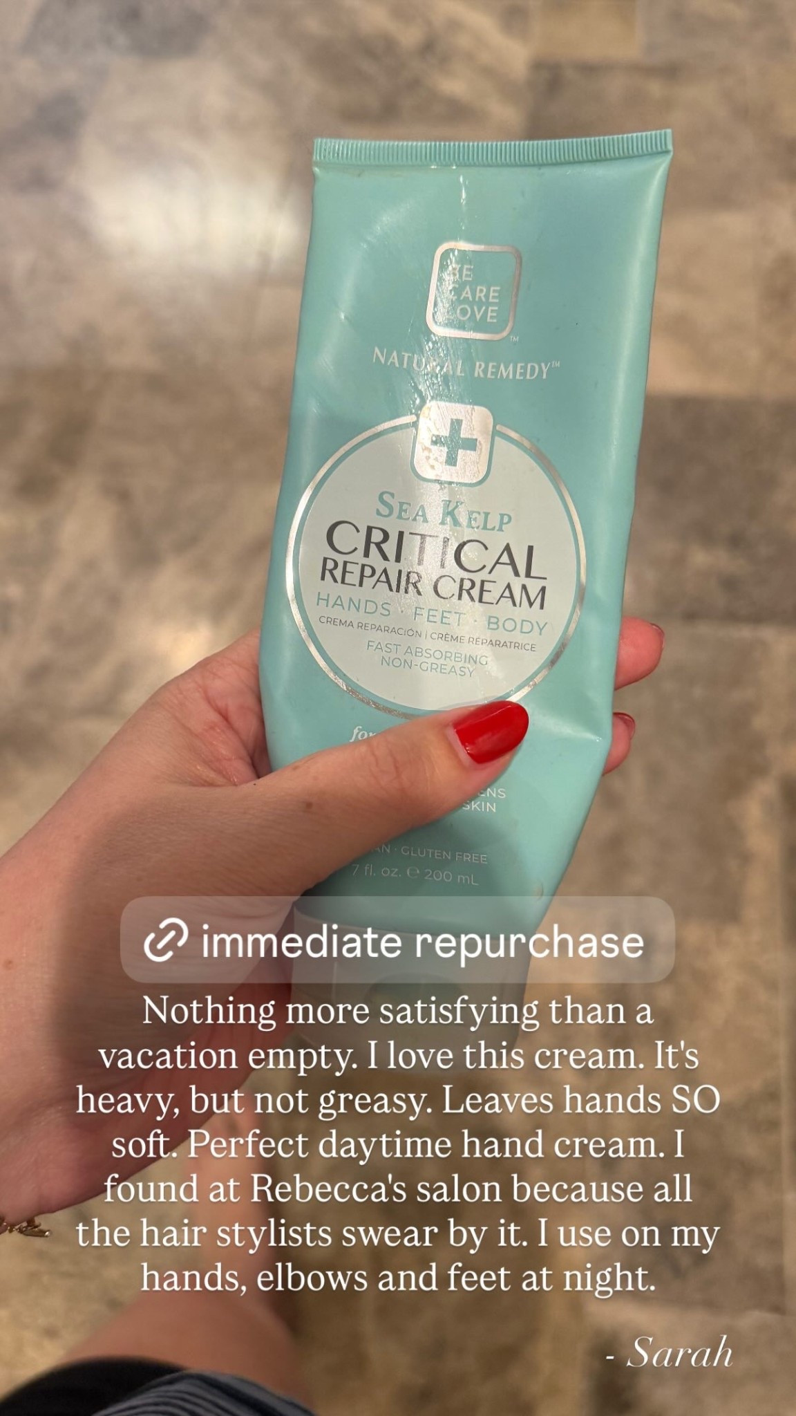 Nothing more satisfying than a vacation empty. I love this cream. It's heavy, but not greasy. Leaves hands SO soft. Perfect daytime hand cream. I found at Rebecca's salon because all the hair stylists swear by it. I use on my hands, elbows and feet at night. - Sarah

#LTKgrwm #LTKBeauty #LTKselfcare