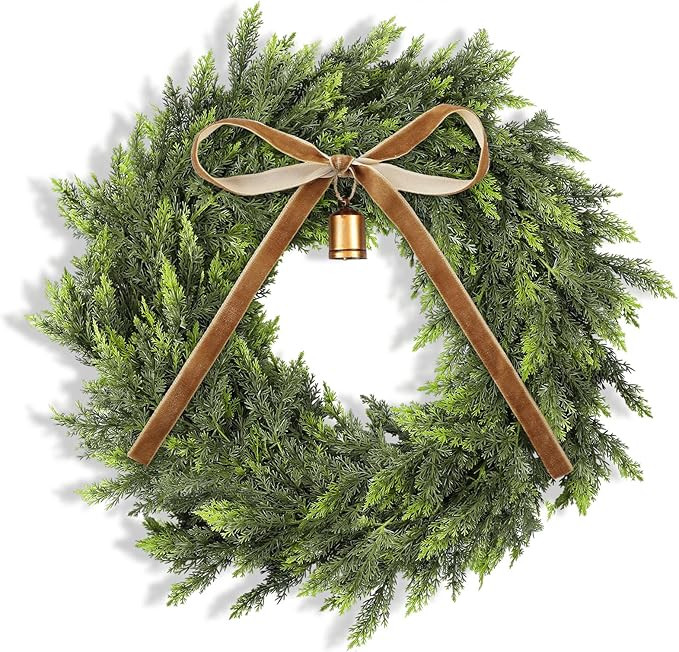Dingion 12" Real Touch Christmas Cedar Wreath Realistic Artificial Cedar Wreaths for Front Door S... | Amazon (US)