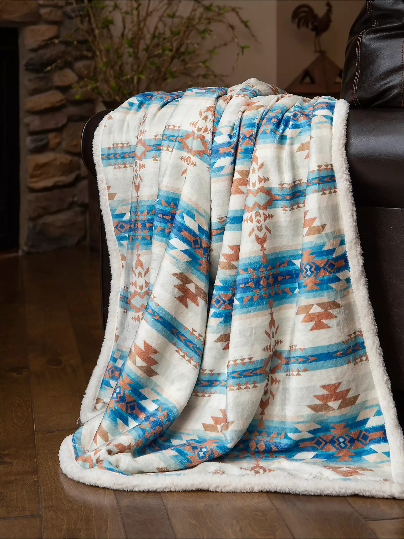 Wrangler Stack Rock Geometric Sherpa Throw Blanket | Wrangler