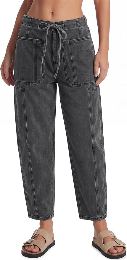 LifeShe Women's Wide Leg Baggy Jeans Elastic Waist Barrel Jeans Trendy Loose Drawstring Ankle Den... | Amazon (US)