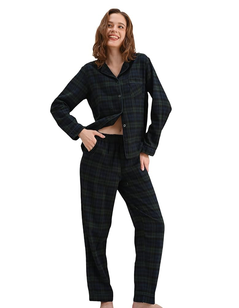 100% Cotton Pajamas for Women 2 Piece PJs Set Long Sleeve Button Down Breathable Woven Sleepwear ... | Amazon (US)