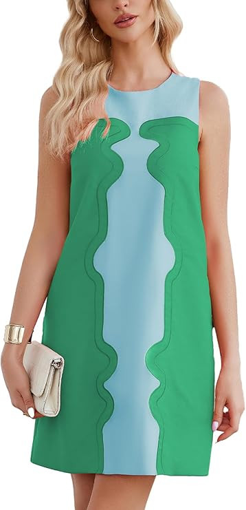 LADYFUL Color Block Shift Dress Cotton Linen Sleeveless Crew Neck Mini Dresses 60s Party Vacation... | Amazon (US)