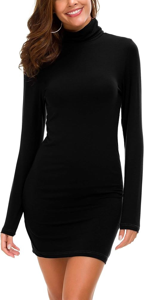 EEVASS Women Long Sleeve Turtleneck Dress Snug Slim Mini Form-Fitting Tunic Dress | Amazon (CA)
