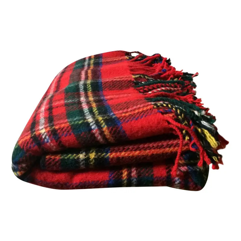 Red Wool Plaid Edinburgh Woolen Mills Throw | Chairish