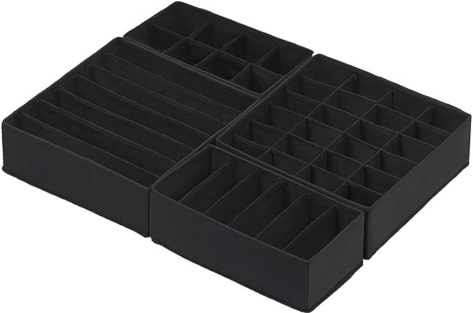 SimpleHouseware Closet Underwear Organizer Drawer Divider 4 Set, Black | Amazon (US)