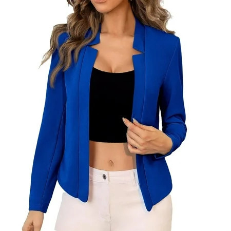Elegant Solid Notched Neck Royal Blue Women Blazers | Walmart (US)