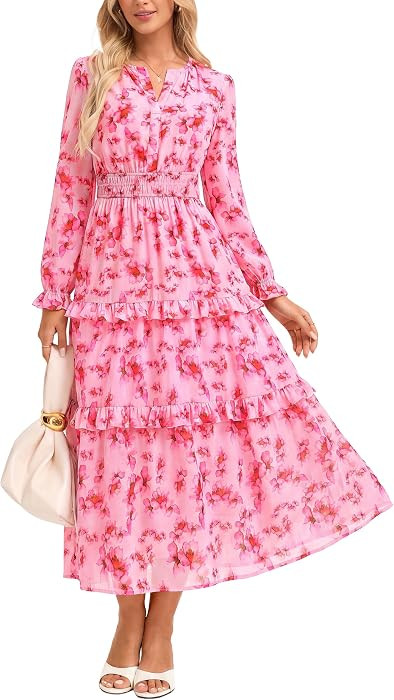 GRACE KARIN Women's Floral Long Sleeve Maxi Dress 2026 V Neck Fall Wedding Guest Outfits Boho Flo... | Amazon (US)