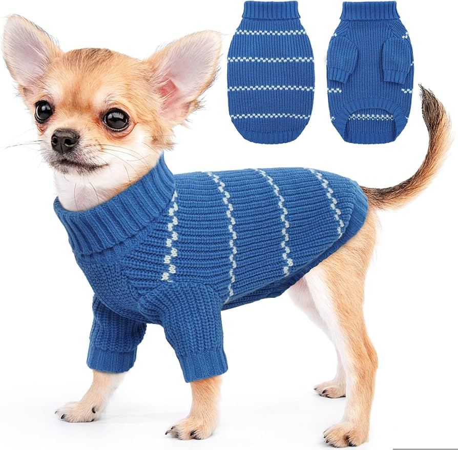 IDOMIK Dog Sweater, Thick Knitted Small Dog Pullover Sweater, Classic Striped Turtleneck Dog Swea... | Amazon (US)