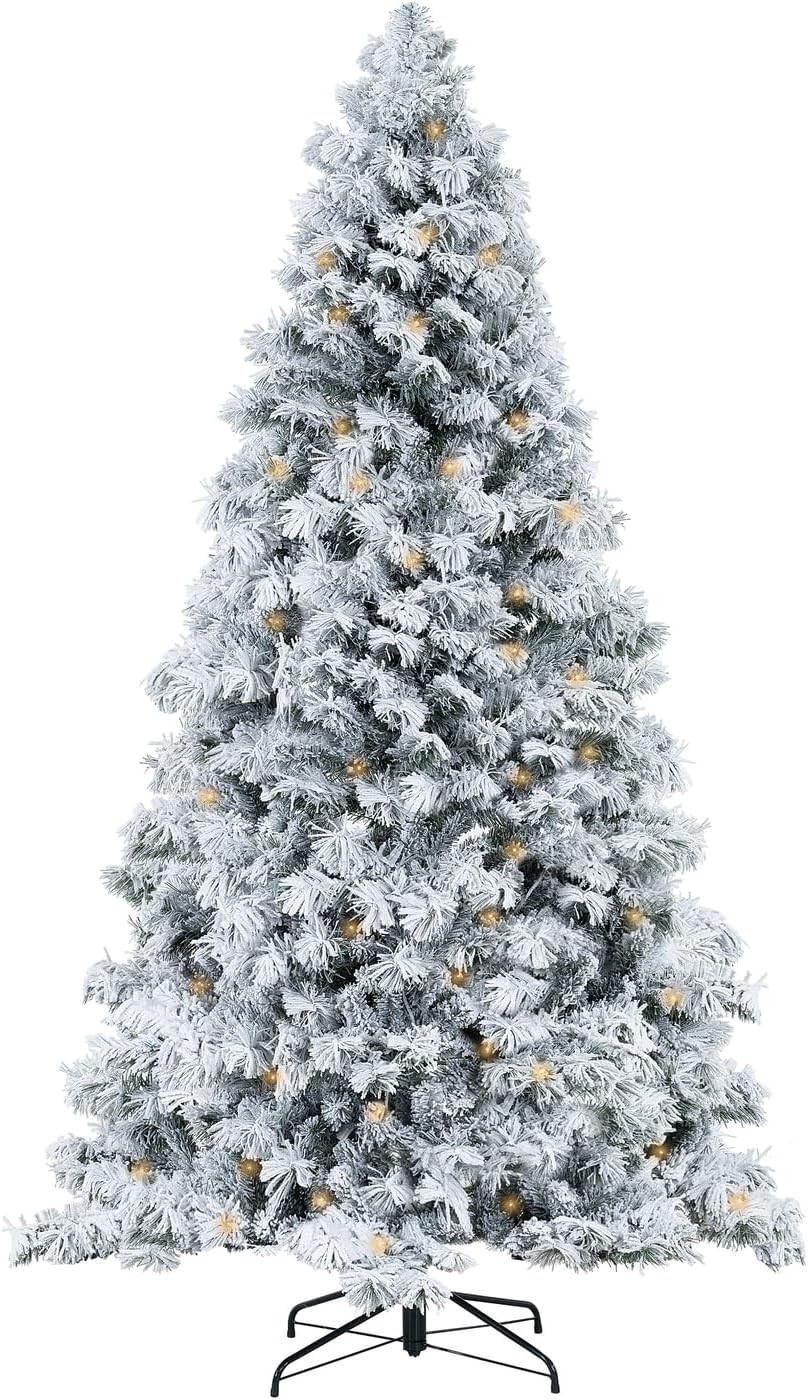 Flocked Christmas Tree Prelit, Realistic Alaskan Pine Frosted Christmas Tree with Lights 6.5ft/Sn... | Amazon (US)