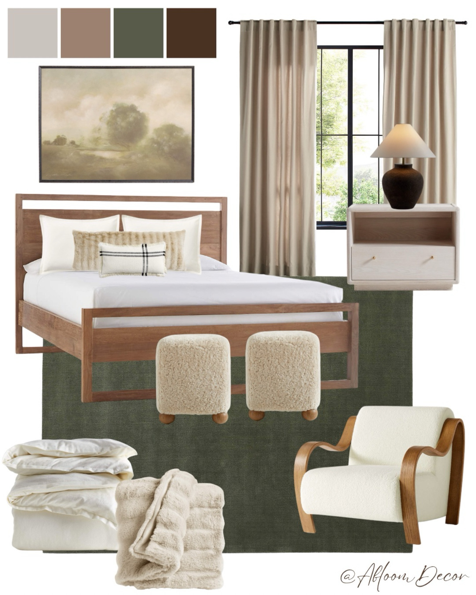 Here’s a green and neutral bedroom design idea with a bold green area rug and neutral accents.

#LTKHome